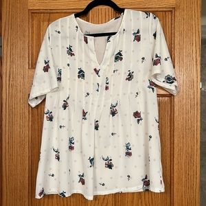 White V Neck Floral Top